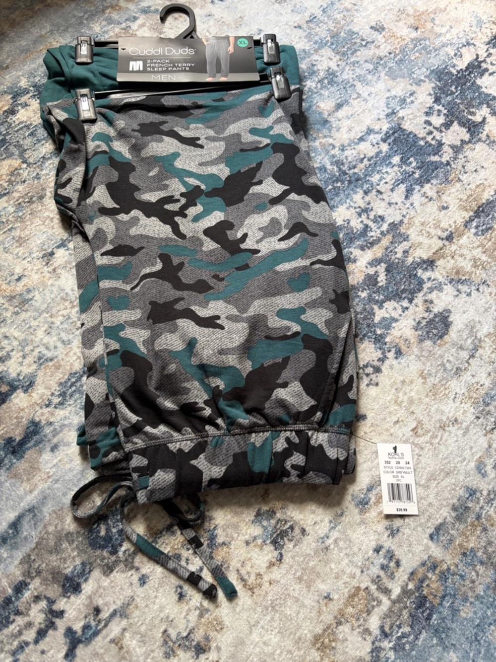 Cuddl Duds Men’s Camouflage Jogger Pants - Green/Gray/Black